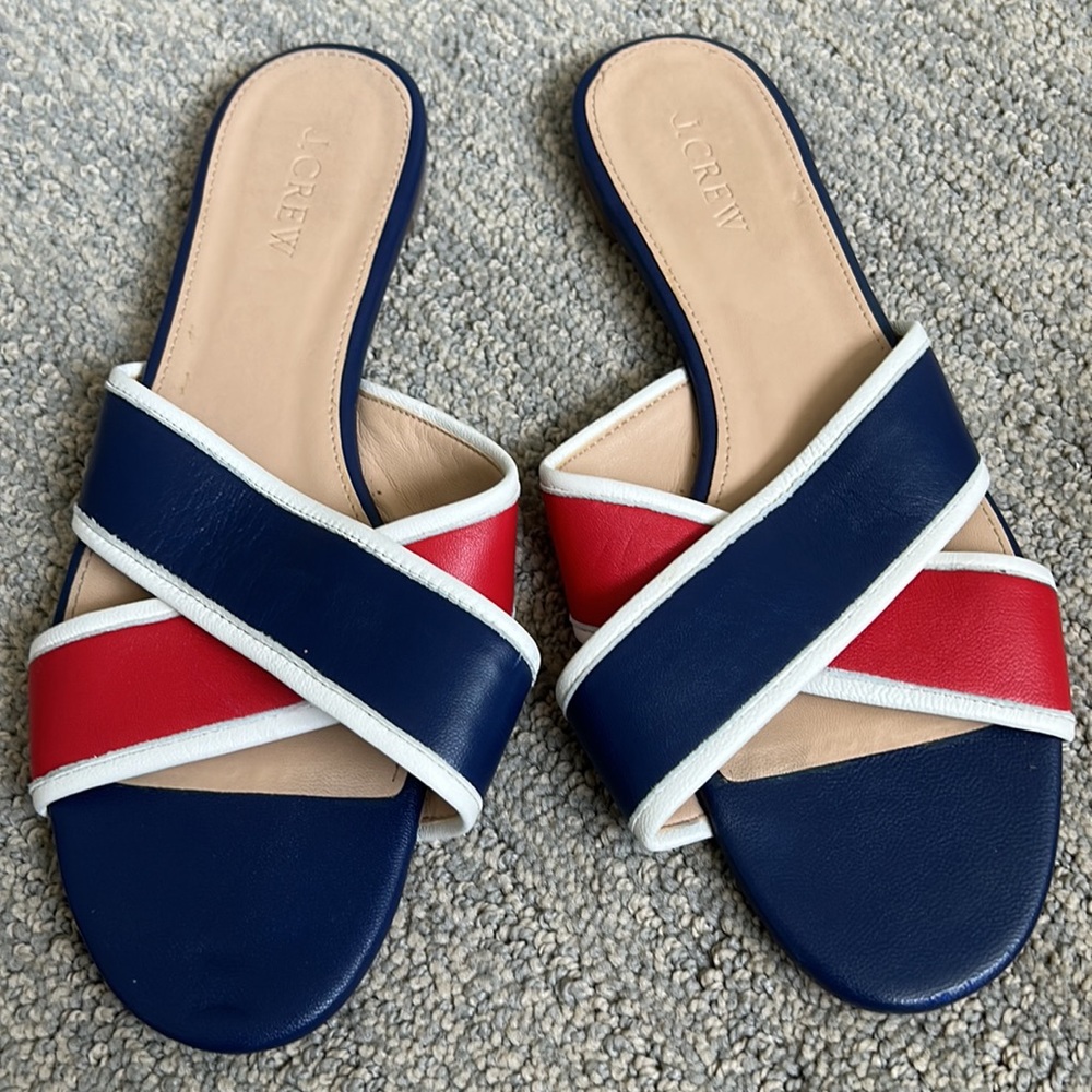 J. Crew red and blue slide sandals. Size 8.